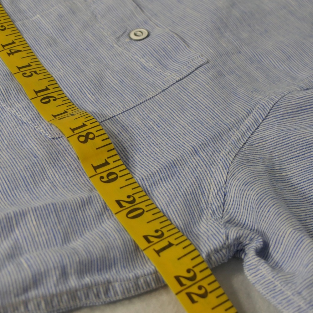 Weatherproof Vintage Mens Shirt M Blue Striped Linen Blend Coastal Casual Preppy - Picture 4 of 9